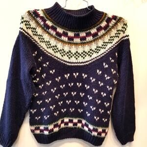 Vintage Currents Custom Knit Turtleneck Sweater Alpine Ski Resort‎ Navy White L